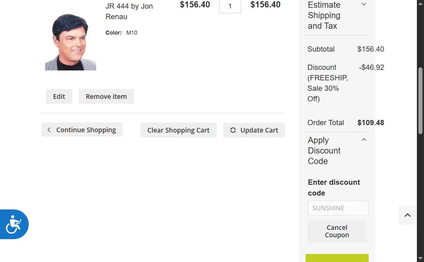 Wilshire Wigs checkout page showing Wilshire Wigs coupon code box | Screenshot taken by SimplyCodes community member on Aug 9, 2025