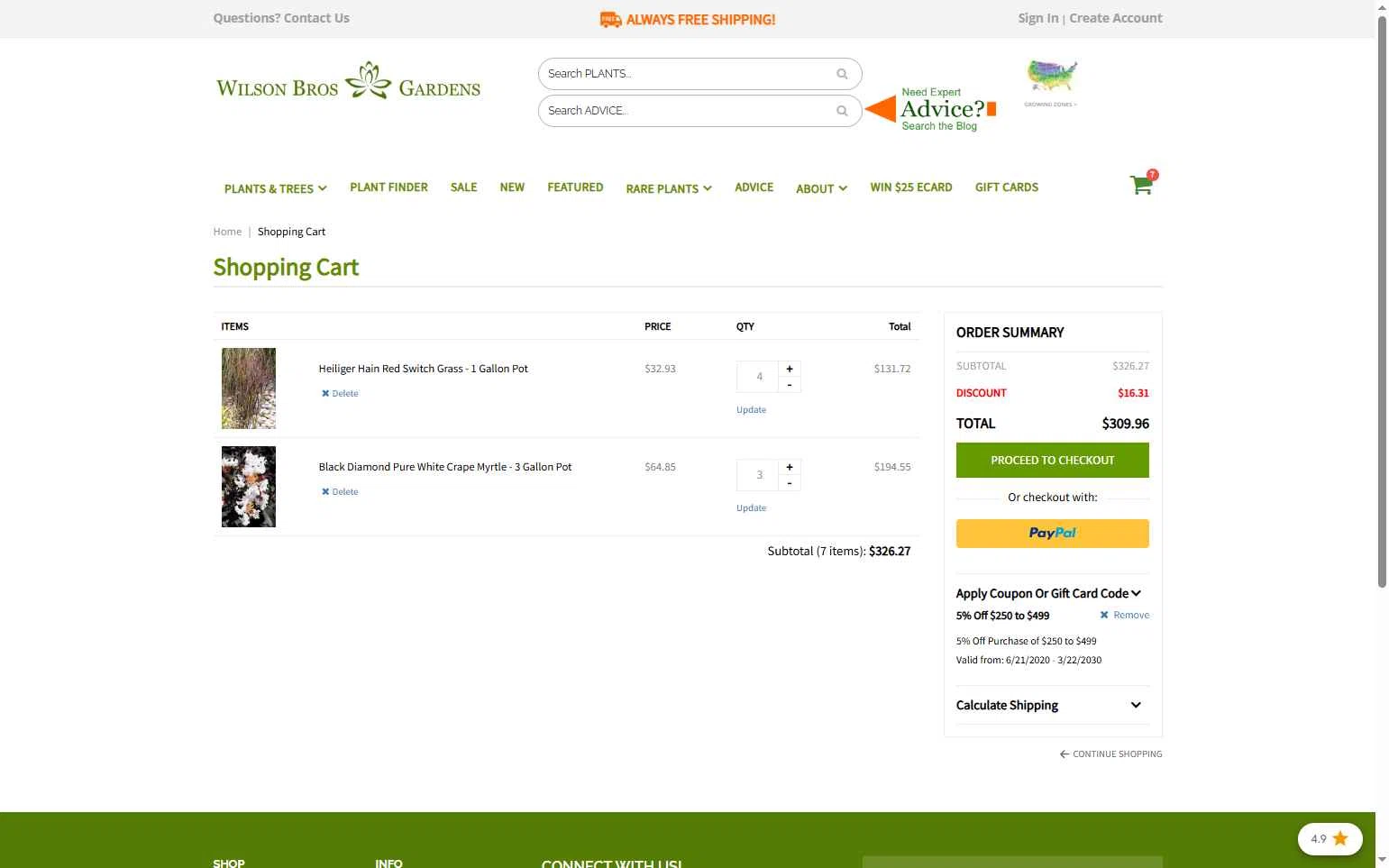 Wilson Bros Gardens checkout page showing Wilson Bros Gardens promo code box | Screenshot taken by SimplyCodes community member on Dec 24, 2025