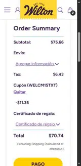 WELCM15TXT coupon verification screenshot