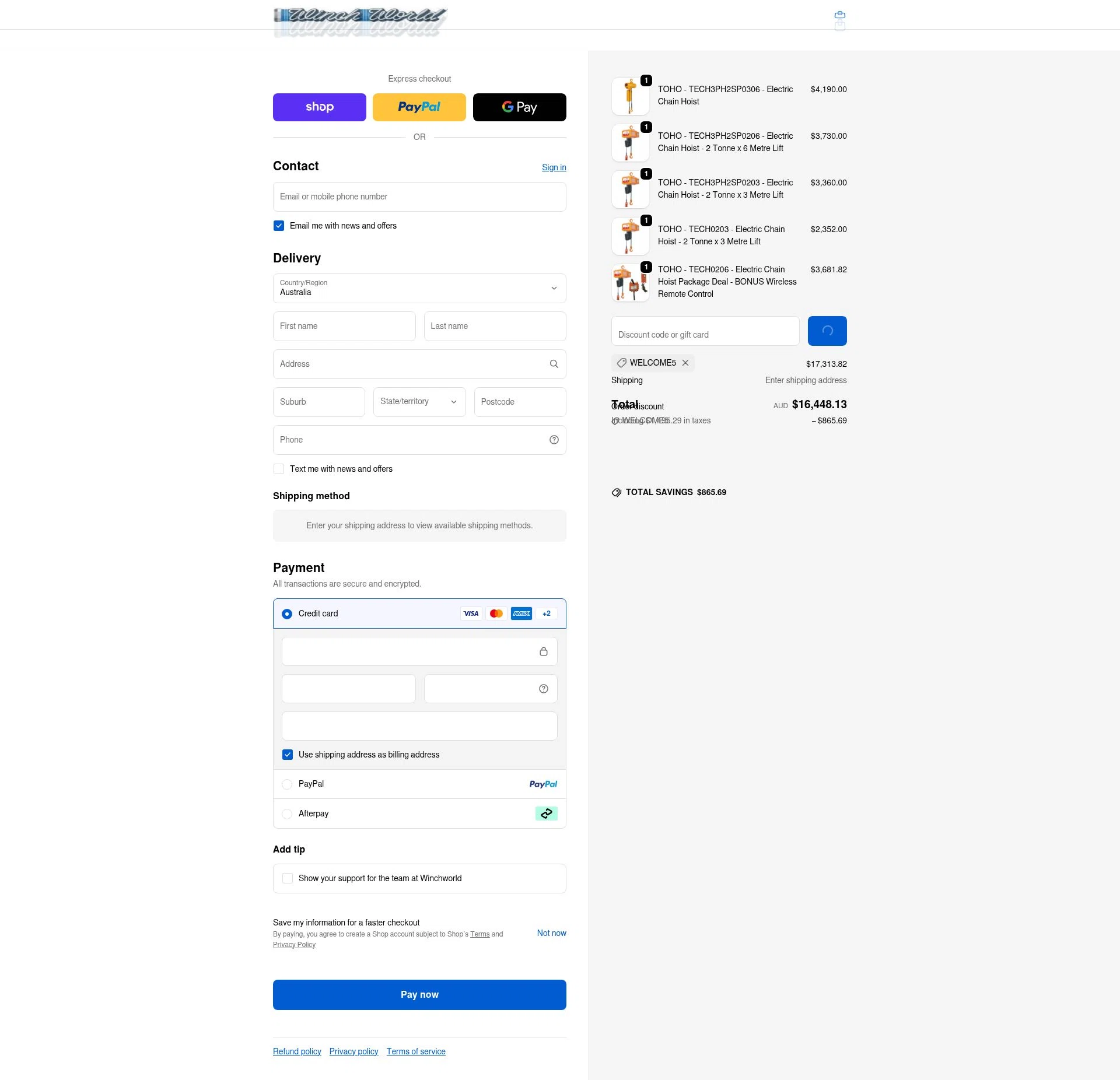Winchworld checkout page showing Winchworld promo code box | Screenshot taken by SimplyCodes community member on Feb 18, 2026