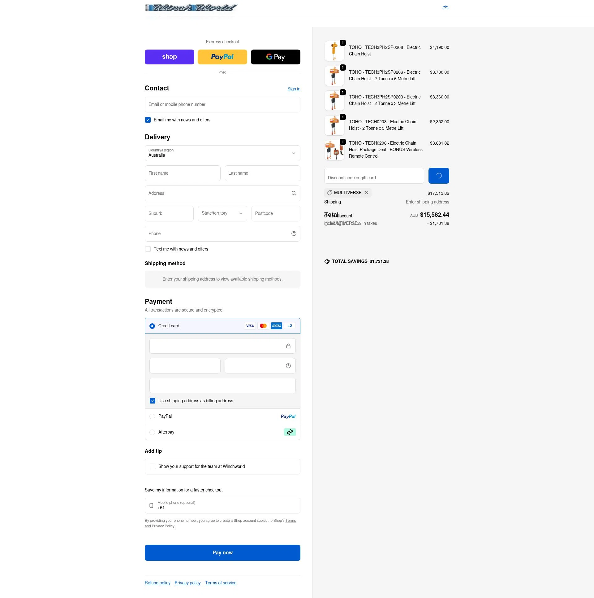 Winchworld checkout page showing Winchworld promo code box | Screenshot taken by SimplyCodes community member on Feb 14, 2026