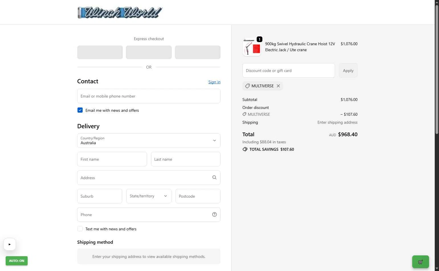 Winchworld checkout page showing Winchworld promo code box | Screenshot taken by SimplyCodes community member on Feb 17, 2026