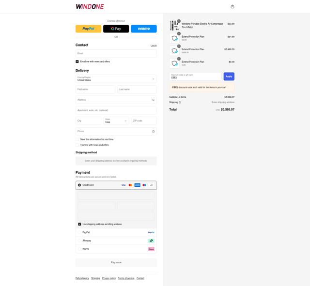 WINDONE checkout page showing WINDONE discount code box | Screenshot taken by SimplyCodes community member on Sep 8, 2025