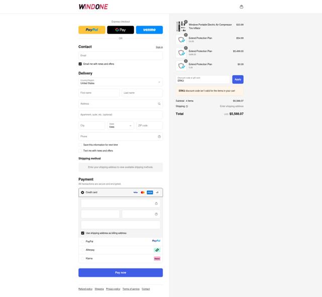 WINDONE checkout page showing WINDONE discount code box | Screenshot taken by SimplyCodes community member on Sep 12, 2025