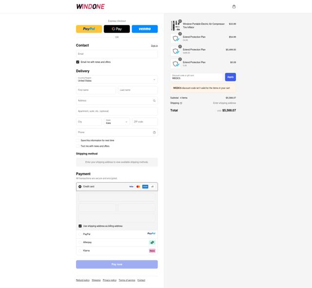 WINDONE checkout page showing WINDONE discount code box | Screenshot taken by SimplyCodes community member on Sep 12, 2025