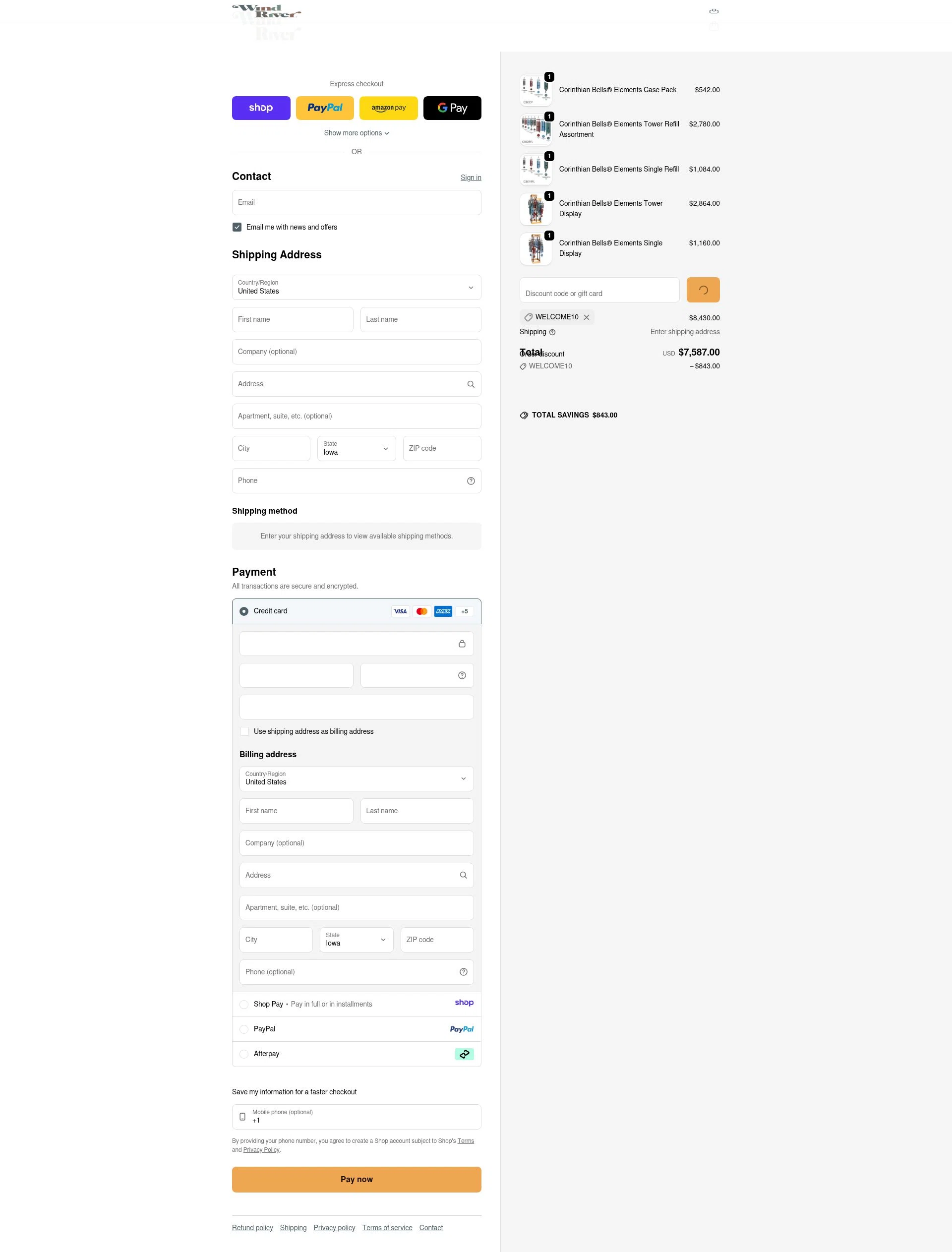 Wind River Chimes checkout page showing Wind River Chimes discount code box | Screenshot taken by SimplyCodes community member on Jan 11, 2026