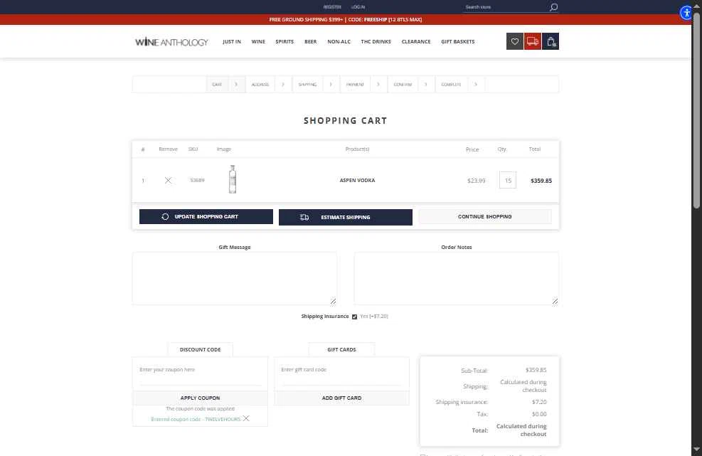 Wine Anthology checkout page showing Wine Anthology coupon code box | Screenshot taken by SimplyCodes community member on Feb 1, 2026