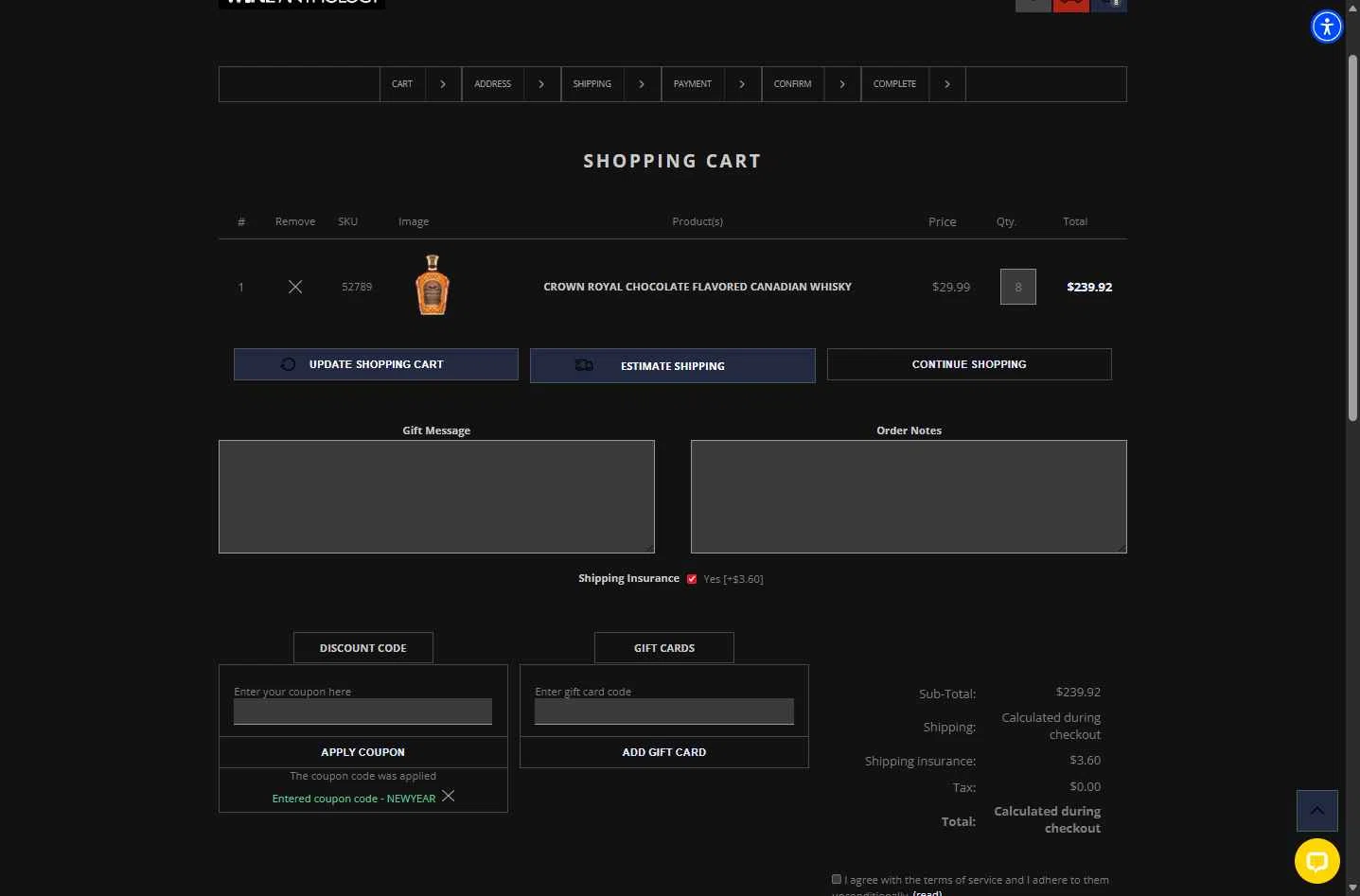 Wine Anthology checkout page showing Wine Anthology coupon code box | Screenshot taken by SimplyCodes community member on Jan 4, 2026