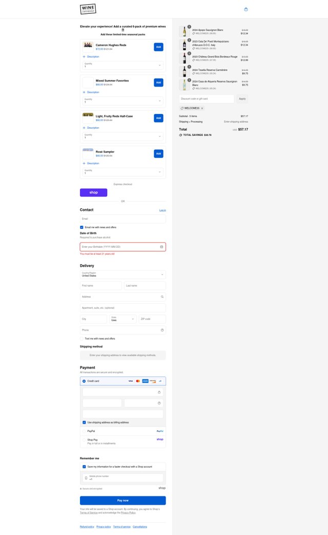 Wine Awesomeness checkout page showing Wine Awesomeness promo code box | Screenshot taken by SimplyCodes community member on Sep 2, 2025