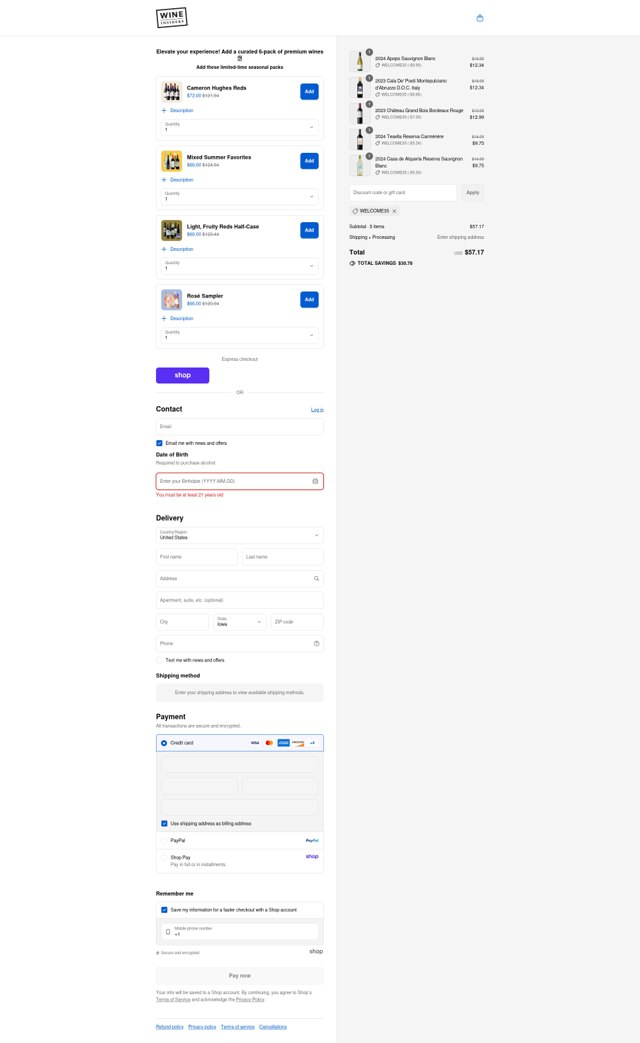 Wine Awesomeness checkout page showing Wine Awesomeness promo code box | Screenshot taken by SimplyCodes community member on Aug 29, 2025