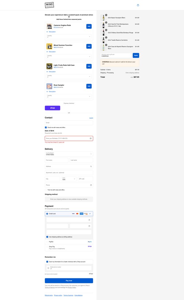 Wine Awesomeness checkout page showing Wine Awesomeness promo code box | Screenshot taken by SimplyCodes community member on Sep 2, 2025