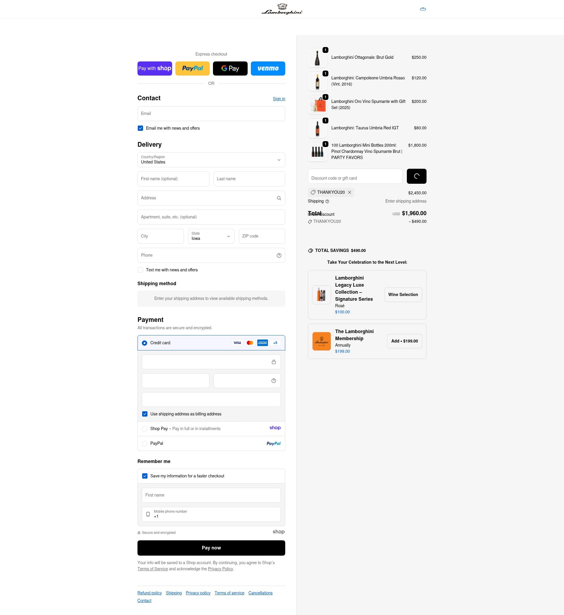 Wine by Lamborghini checkout page showing Wine by Lamborghini discount code box | Screenshot taken by SimplyCodes community member on Jan 7, 2026