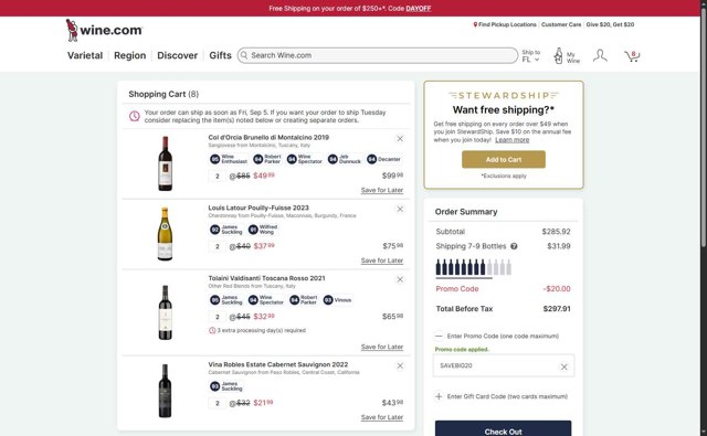 Wine.com checkout page showing Wine.com promo code box | Screenshot taken by SimplyCodes community member on Aug 31, 2025