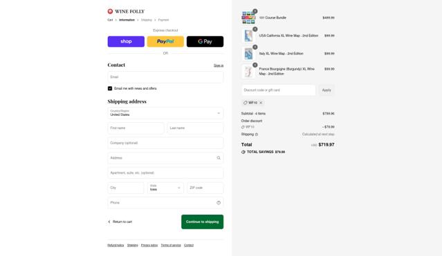 Wine Folly checkout page showing Wine Folly discount code box | Screenshot taken by SimplyCodes community member on Sep 14, 2025