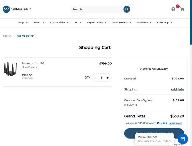 Winegard checkout page showing Winegard promo code box | Screenshot taken by SimplyCodes community member on Sep 11, 2025