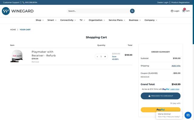 Winegard checkout page showing Winegard promo code box | Screenshot taken by SimplyCodes community member on Jul 25, 2025