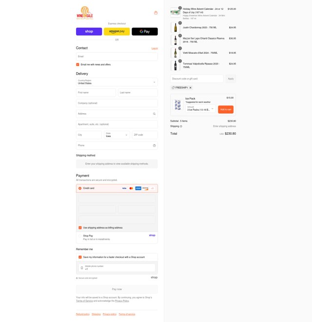 Wine On Sale checkout page showing Wine On Sale coupon code box | Screenshot taken by SimplyCodes community member on Sep 8, 2025