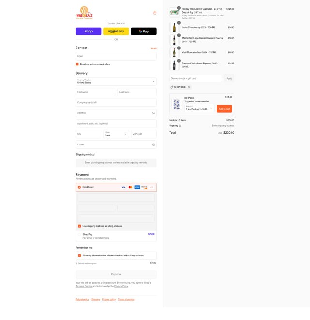 Wine On Sale checkout page showing Wine On Sale coupon code box | Screenshot taken by SimplyCodes community member on Sep 8, 2025