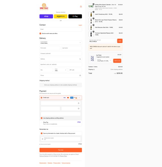 Wine On Sale checkout page showing Wine On Sale coupon code box | Screenshot taken by SimplyCodes community member on Sep 8, 2025