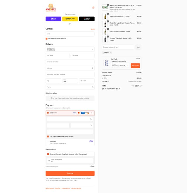 Wine On Sale checkout page showing Wine On Sale coupon code box | Screenshot taken by SimplyCodes community member on Sep 8, 2025