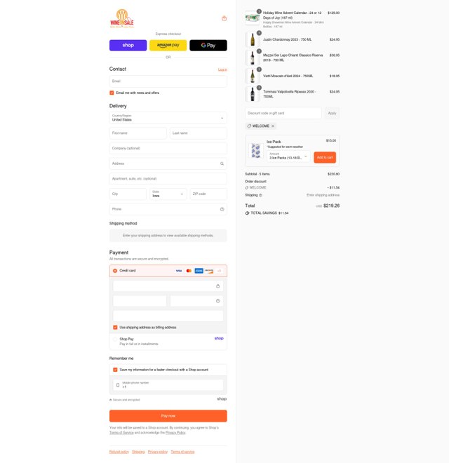 Wine On Sale checkout page showing Wine On Sale coupon code box | Screenshot taken by SimplyCodes community member on Sep 8, 2025