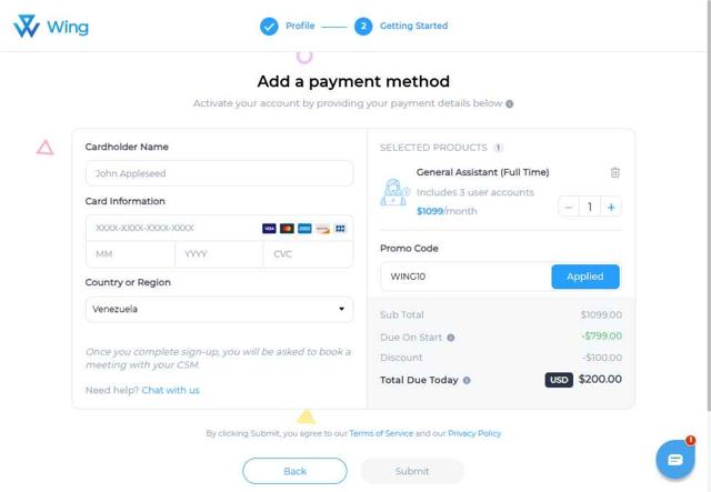 Wing Assistant checkout page showing Wing Assistant promo code box | Screenshot taken by SimplyCodes community member on Sep 8, 2025
