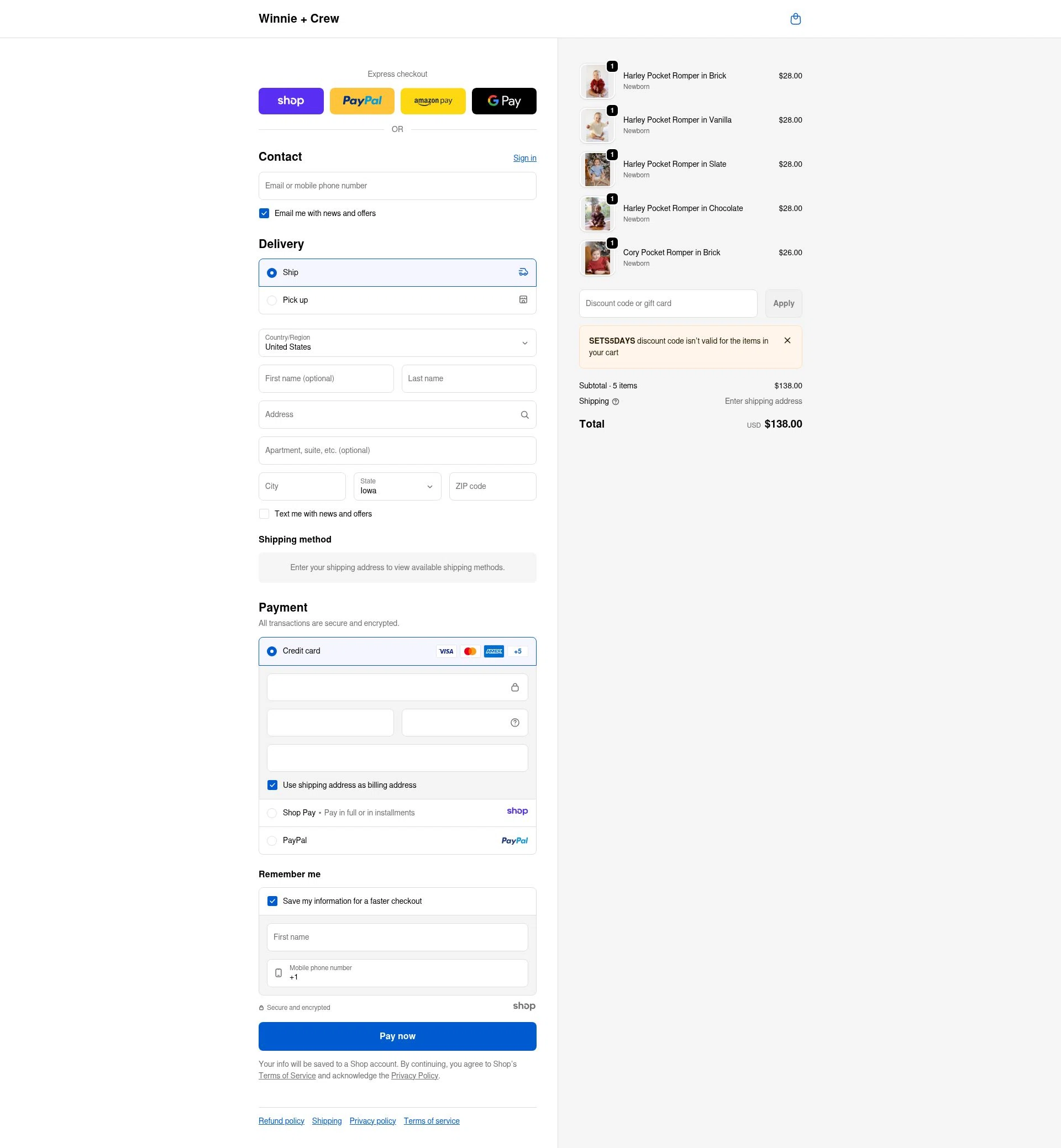 Winnie + Crew checkout page showing Winnie + Crew promo code box | Screenshot taken by SimplyCodes community member on Dec 28, 2025