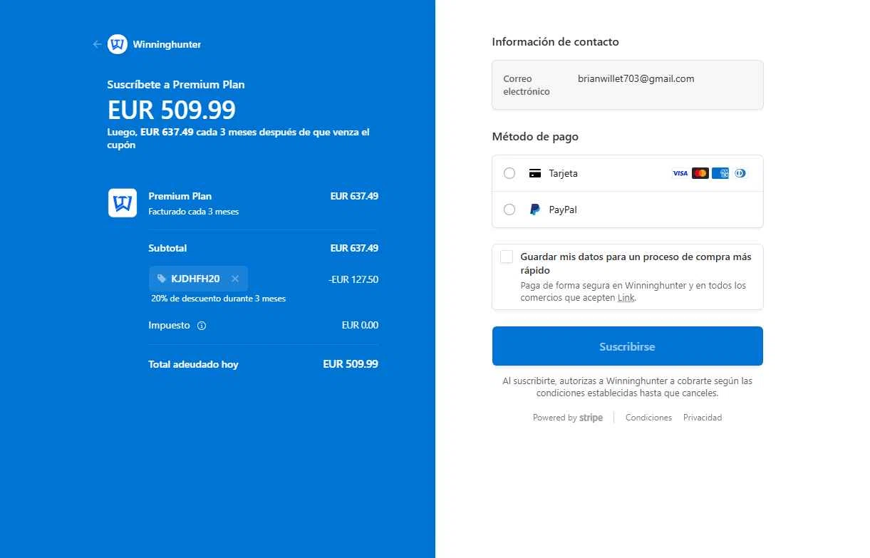 Winning Hunter checkout page showing Winning Hunter discount code box | Screenshot taken by SimplyCodes community member on Jan 31, 2026