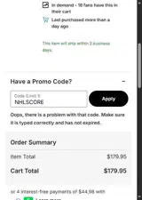 Winnipeg Jets Shop coupon verification screenshot