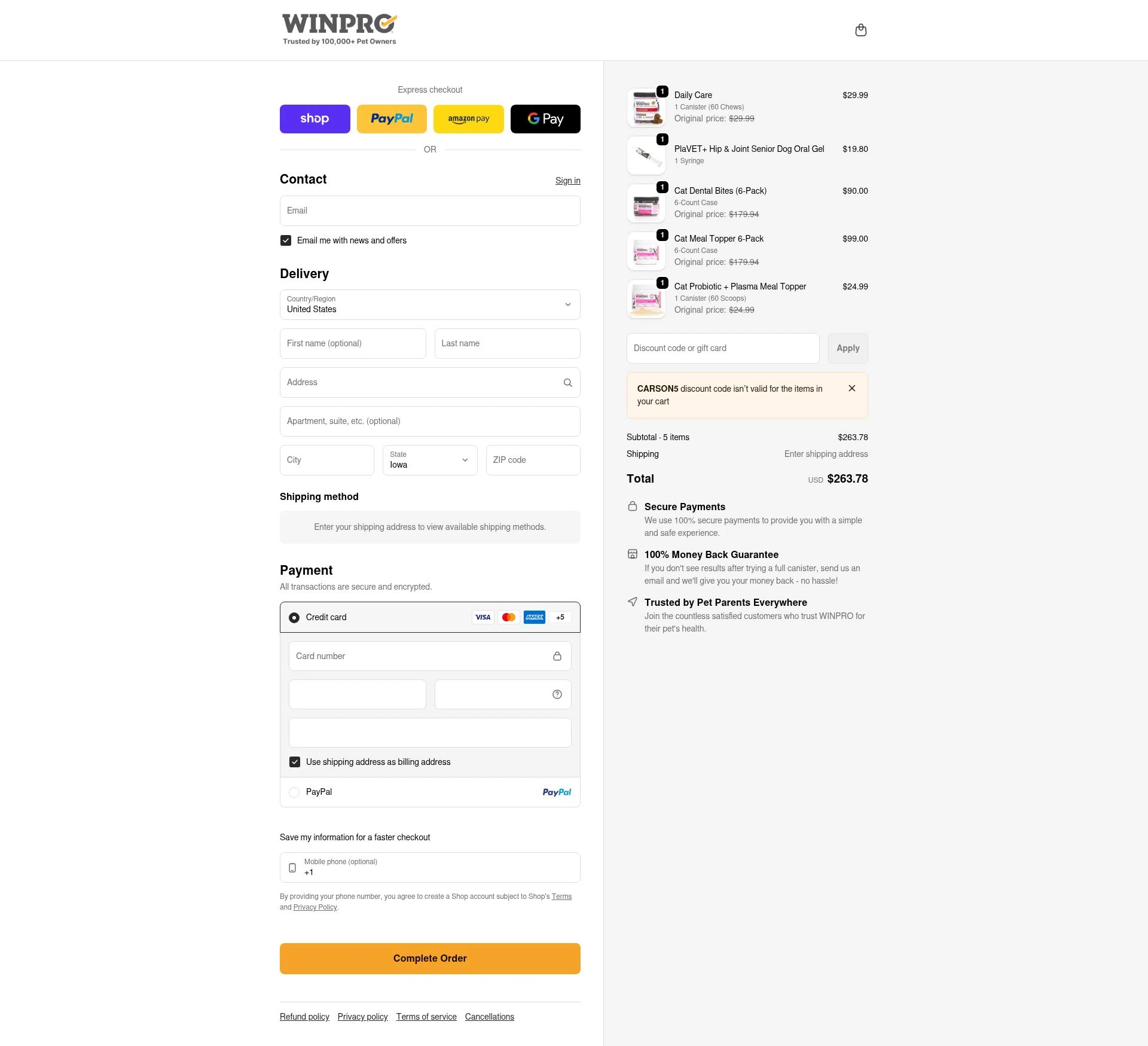 Winpro checkout page showing Winpro discount code box | Screenshot taken by SimplyCodes community member on Feb 5, 2026