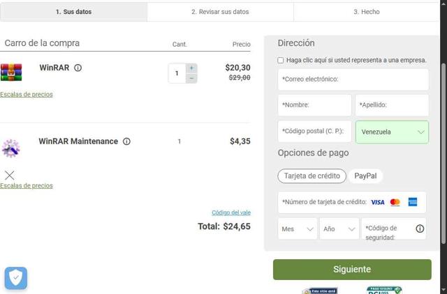 WinRAR checkout page showing WinRAR promo code box | Screenshot taken by SimplyCodes community member on Aug 1, 2025