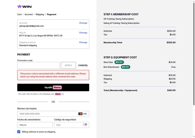 WIN Reality checkout page showing WIN Reality promo code box | Screenshot taken by SimplyCodes community member on Apr 28, 2025