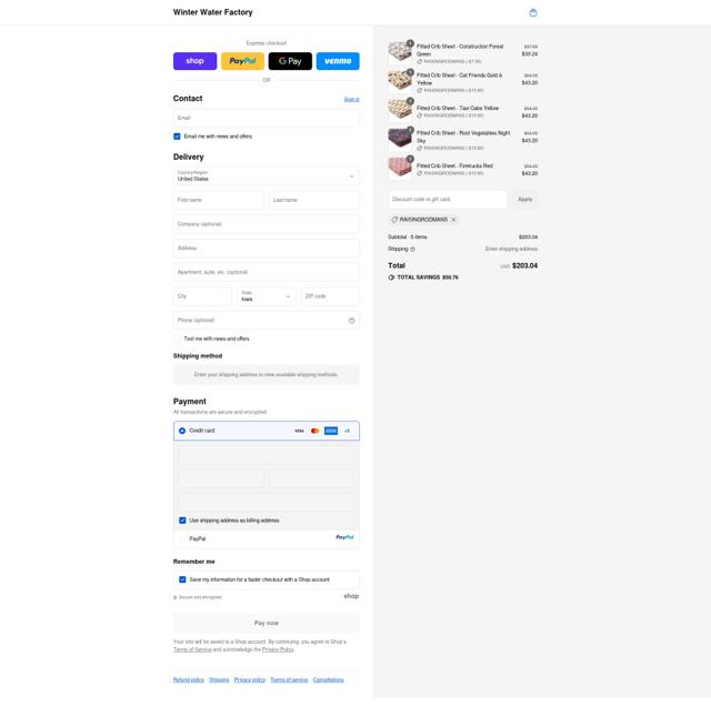 Winter Water Factory checkout page showing Winter Water Factory coupon code box | Screenshot taken by SimplyCodes community member on Sep 14, 2025