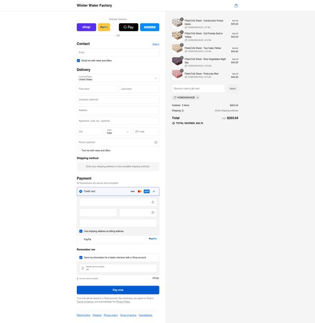 Winter Water Factory checkout page showing Winter Water Factory coupon code box | Screenshot taken by SimplyCodes community member on Sep 14, 2025