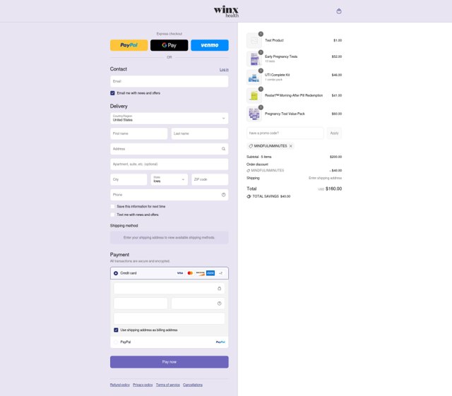 Winx Health checkout page showing Winx Health promo code box | Screenshot taken by SimplyCodes community member on Sep 1, 2025