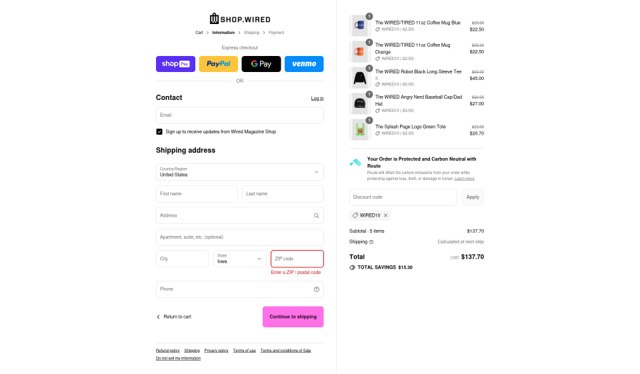 WIRED checkout page showing WIRED promo code box | Screenshot taken by SimplyCodes community member on Aug 12, 2025