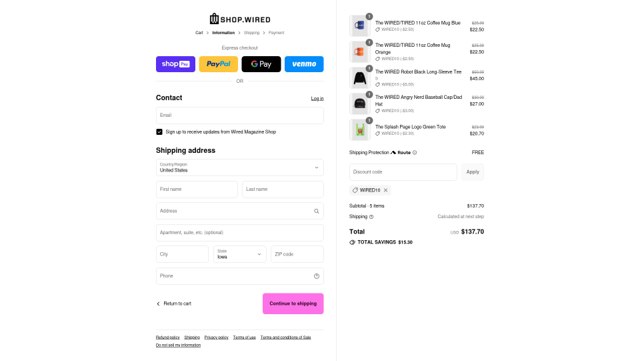 WIRED checkout page showing WIRED promo code box | Screenshot taken by SimplyCodes community member on Aug 26, 2025