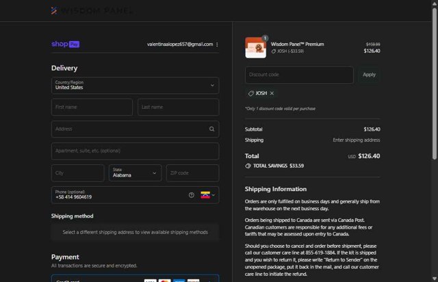 Wisdom Panel checkout page showing Wisdom Panel discount code box | Screenshot taken by SimplyCodes community member on Aug 28, 2025