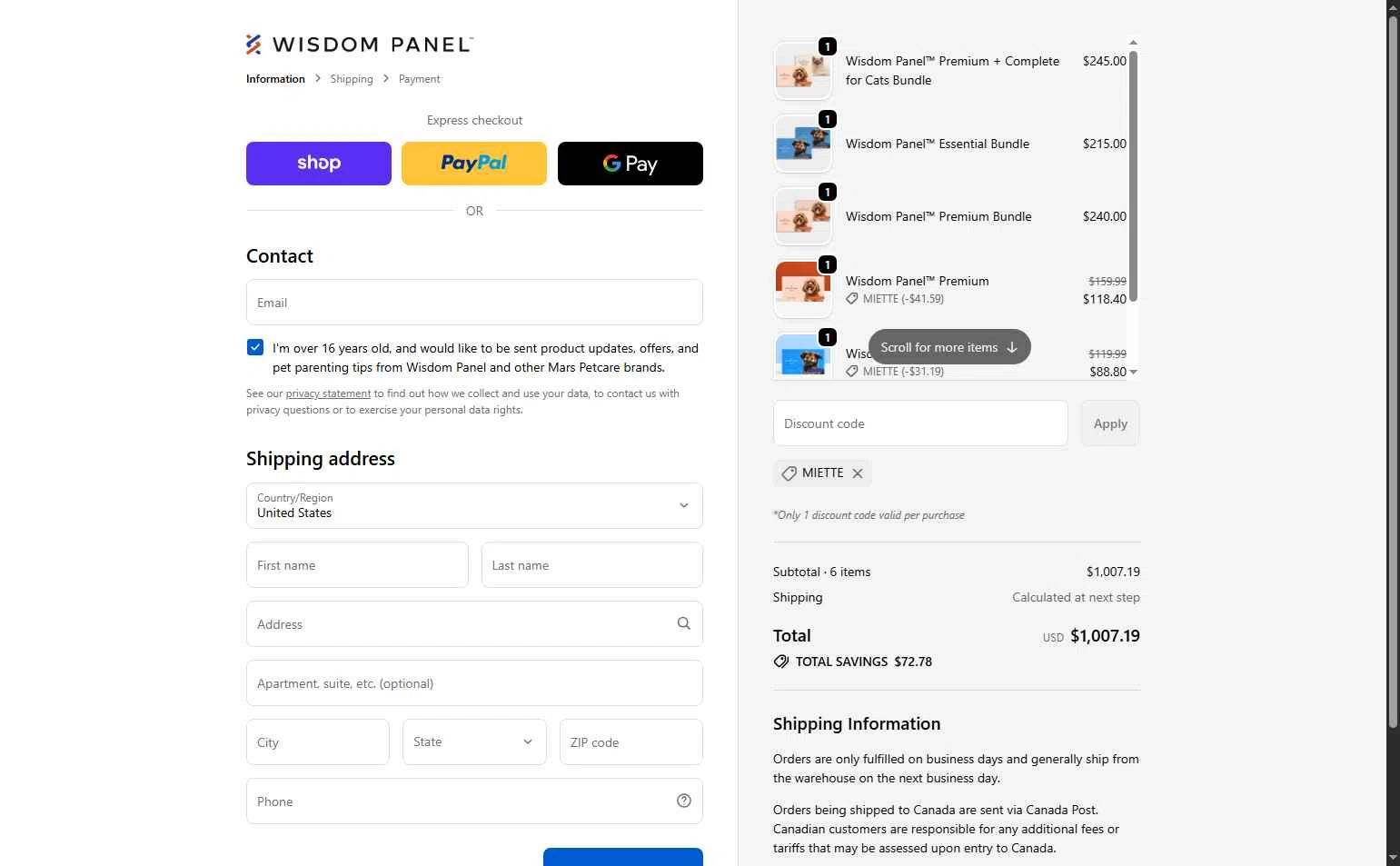 Wisdom Panel checkout page showing Wisdom Panel discount code box | Screenshot taken by SimplyCodes community member on Nov 3, 2025