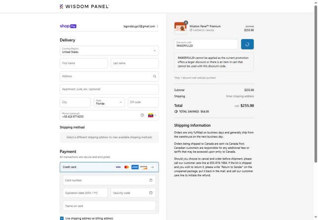 Wisdom Panel checkout page showing Wisdom Panel discount code box | Screenshot taken by SimplyCodes community member on Aug 12, 2025