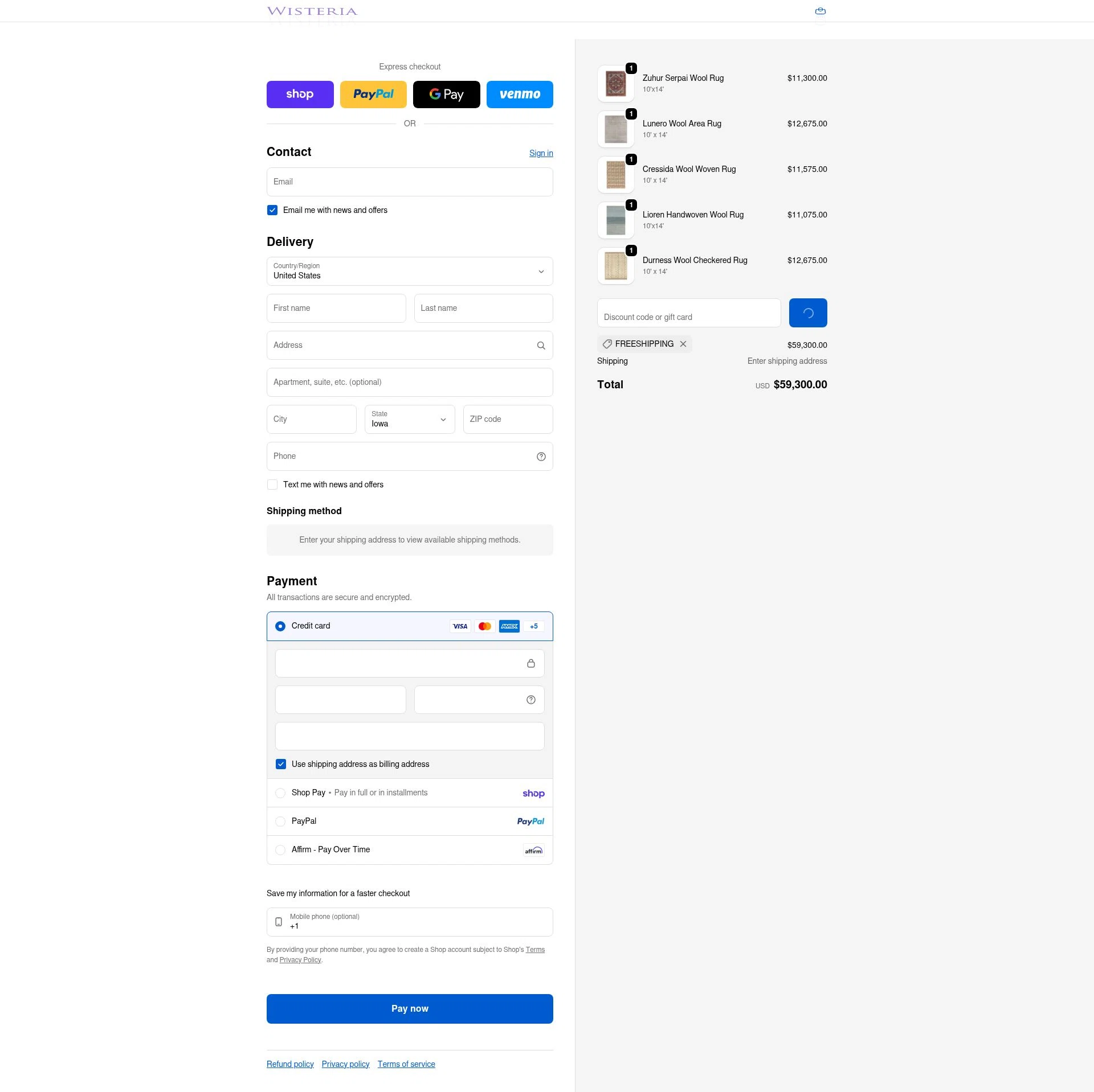 Wisteria checkout page showing Wisteria discount code box | Screenshot taken by SimplyCodes community member on Feb 5, 2026