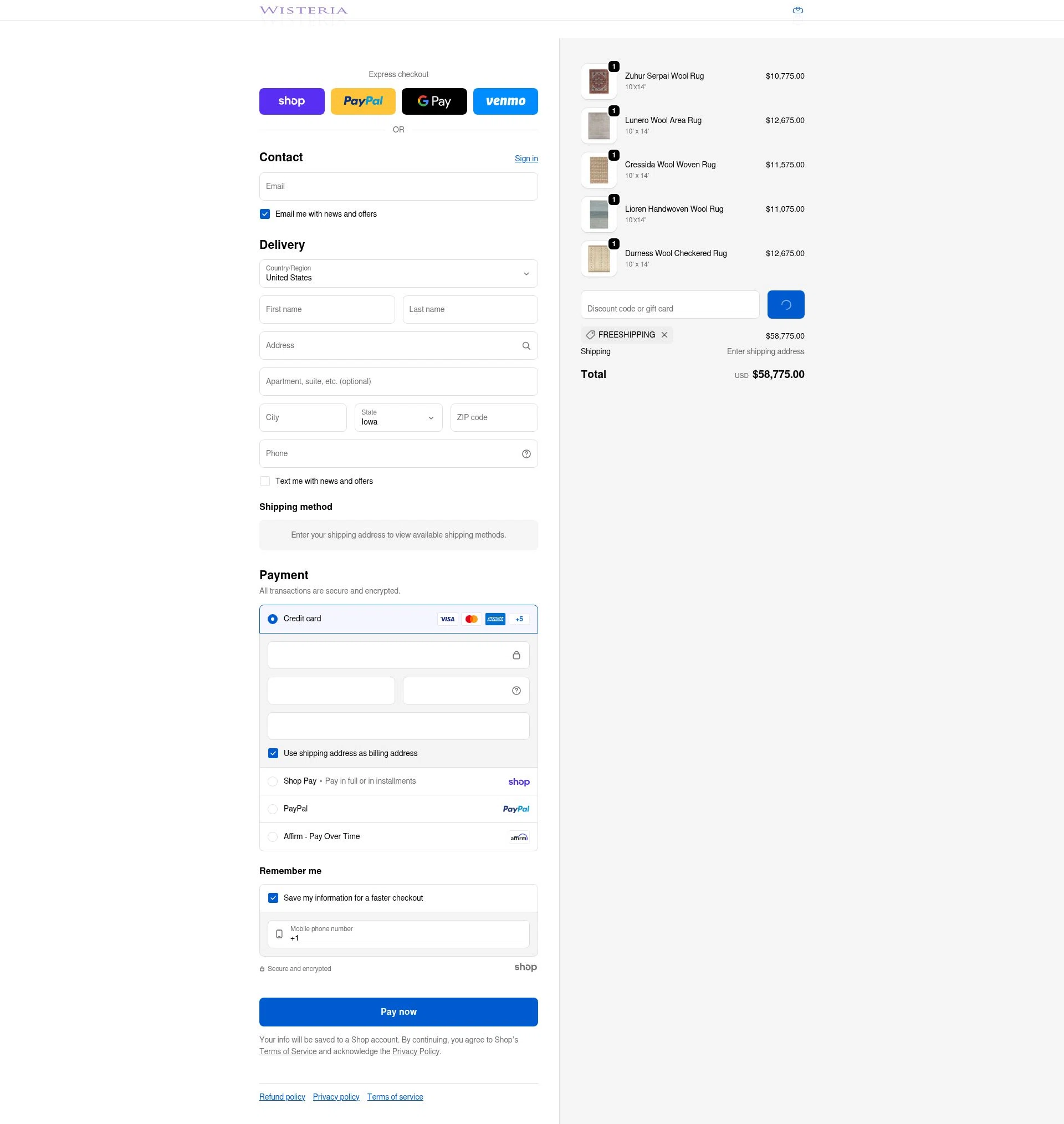 Wisteria checkout page showing Wisteria discount code box | Screenshot taken by SimplyCodes community member on Jan 27, 2026
