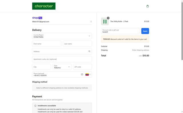 Character checkout page showing Character promo code box | Screenshot taken by SimplyCodes community member on Jul 14, 2025