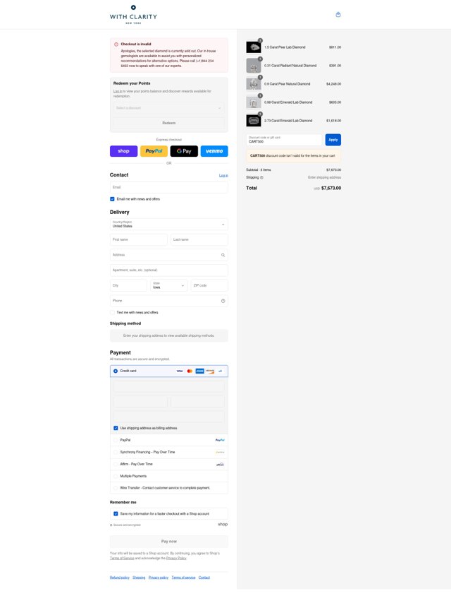 With Clarity checkout page showing With Clarity discount code box | Screenshot taken by SimplyCodes community member on Sep 4, 2025