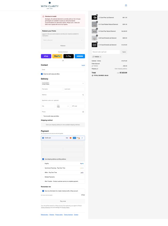 With Clarity checkout page showing With Clarity discount code box | Screenshot taken by SimplyCodes community member on Sep 4, 2025