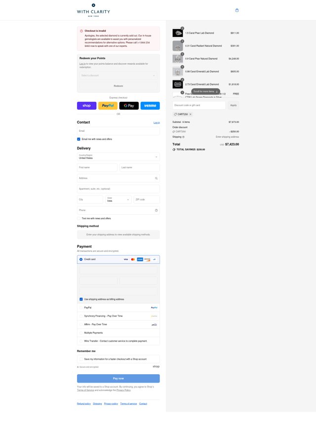 With Clarity checkout page showing With Clarity discount code box | Screenshot taken by SimplyCodes community member on Aug 31, 2025