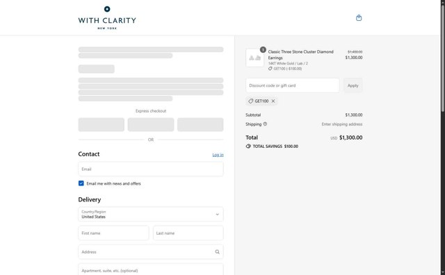 With Clarity checkout page showing With Clarity discount code box | Screenshot taken by SimplyCodes community member on Sep 4, 2025