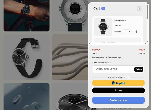 Withings checkout page showing Withings coupon code box | Screenshot taken by SimplyCodes community member on Jul 21, 2025