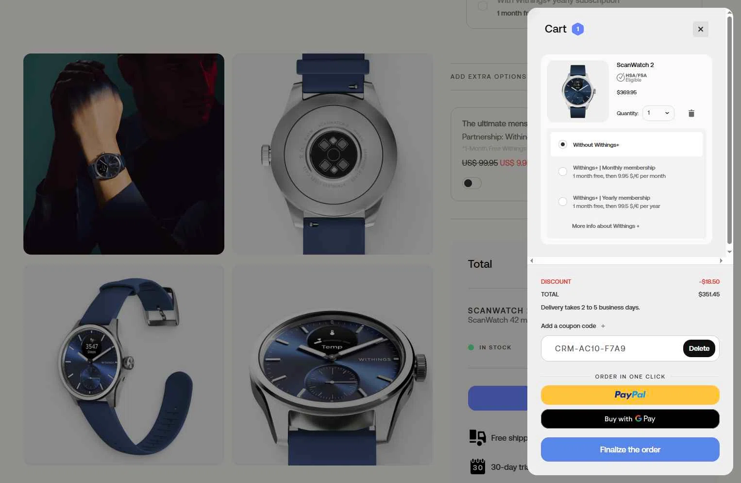 Withings checkout page showing Withings coupon code box | Screenshot taken by SimplyCodes community member on Dec 30, 2025