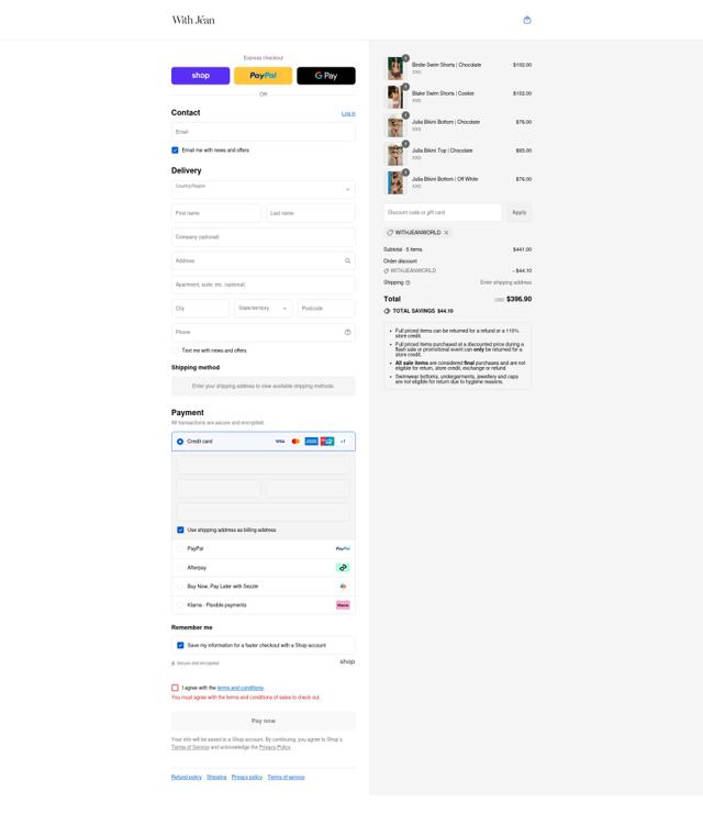 With Jéan checkout page showing With Jéan promo code box | Screenshot taken by SimplyCodes community member on Sep 2, 2025